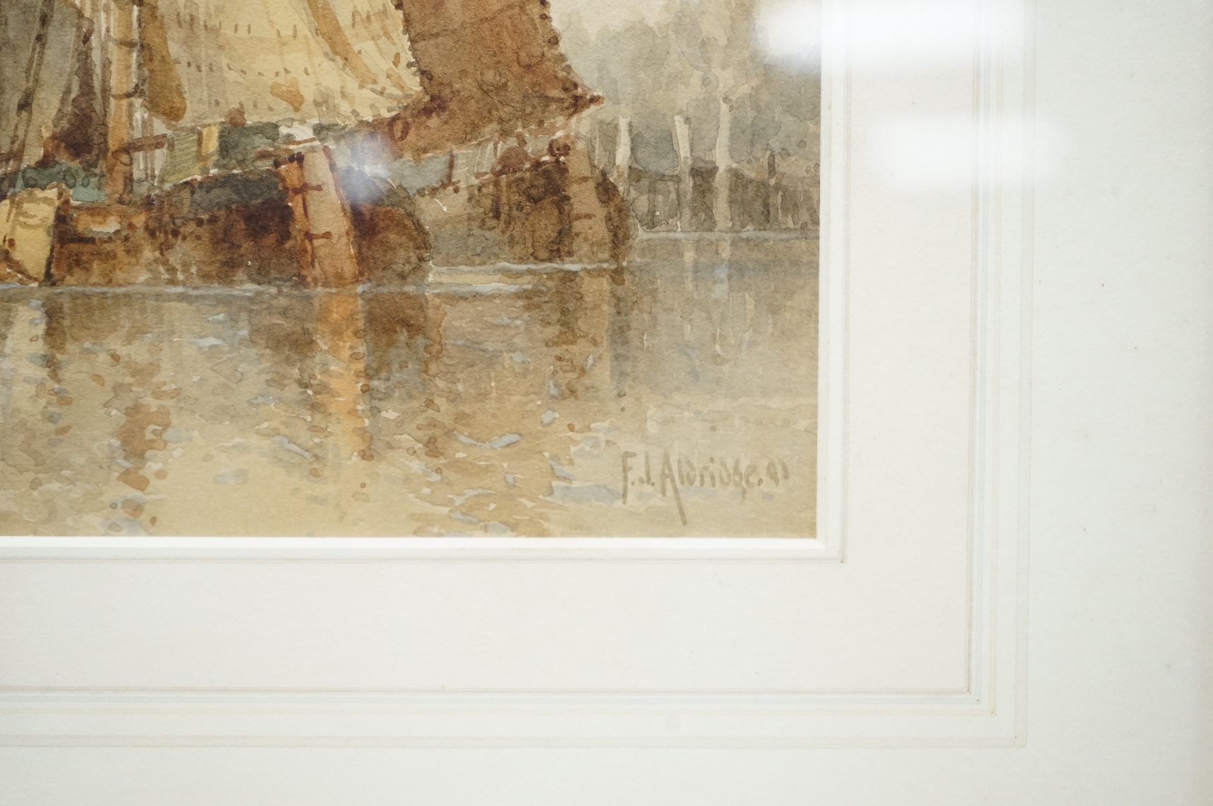 Frederick James Aldridge (1850-1933), watercolour, Fishing boats in a harbour, signed and dated ‘91, 17 x 25cm